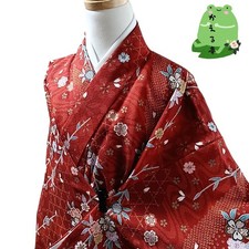 Kaerutei Kimono Washable Synthetic Fiber Red Brown Size M Used