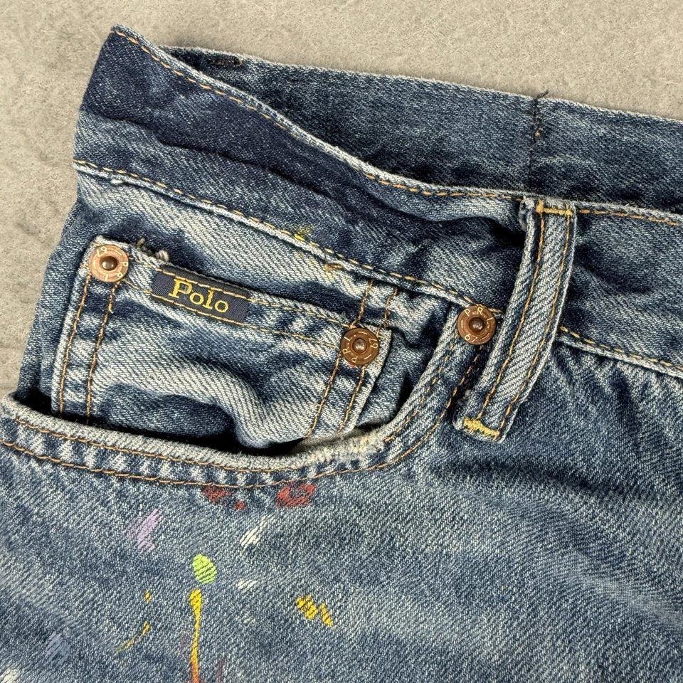 Pantalones cortos de mezclilla ajustados Polo Ralph Lauren Sullivan con salpicaduras de pintura para niños talla XL 30x9 Foto 2 de 4