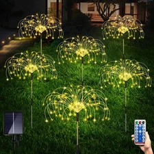 6 Pack Solar Garden Lights Outdoor, Firework Lights 8 Modes with Remote DIY Outd