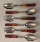 Vtg 19 pc Englishtown Two-Tone Butterscotch/Cherry Bakelite Lucite Flatware Set — photo 3