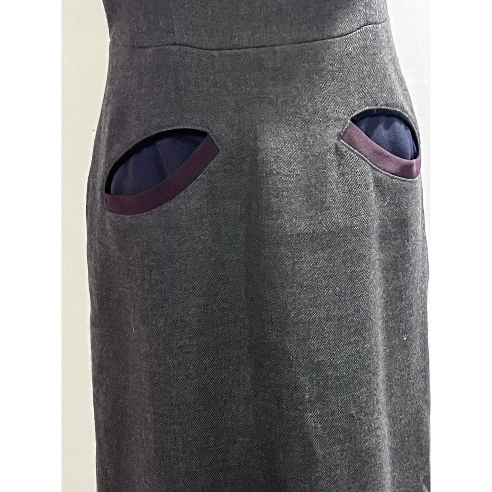 Vestido Lápiz Midi Lana Cuello Corazón Gris Vintage Diseñador Prada Talla 46/Lg/14 Foto 4 de 4