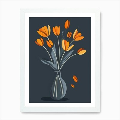 Orange Tulpen in einer Vase 1 Kunstdruck gerahmt Wandbild Poster Leinwanddruck Bild