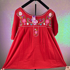 Unik MT801 Women s Plus XXXL Red Embroidered Mexican Dress Top 3XL Woven Cotton