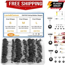 720PCS Fishing Bobber Stopper, Oval Floats Sinker Stops, 6 in 1 Black Rubber ...