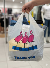 Lot 1000 White Flamingo Thank-you T-shirt Shopping Bags Handles Jumbo 18x8x30