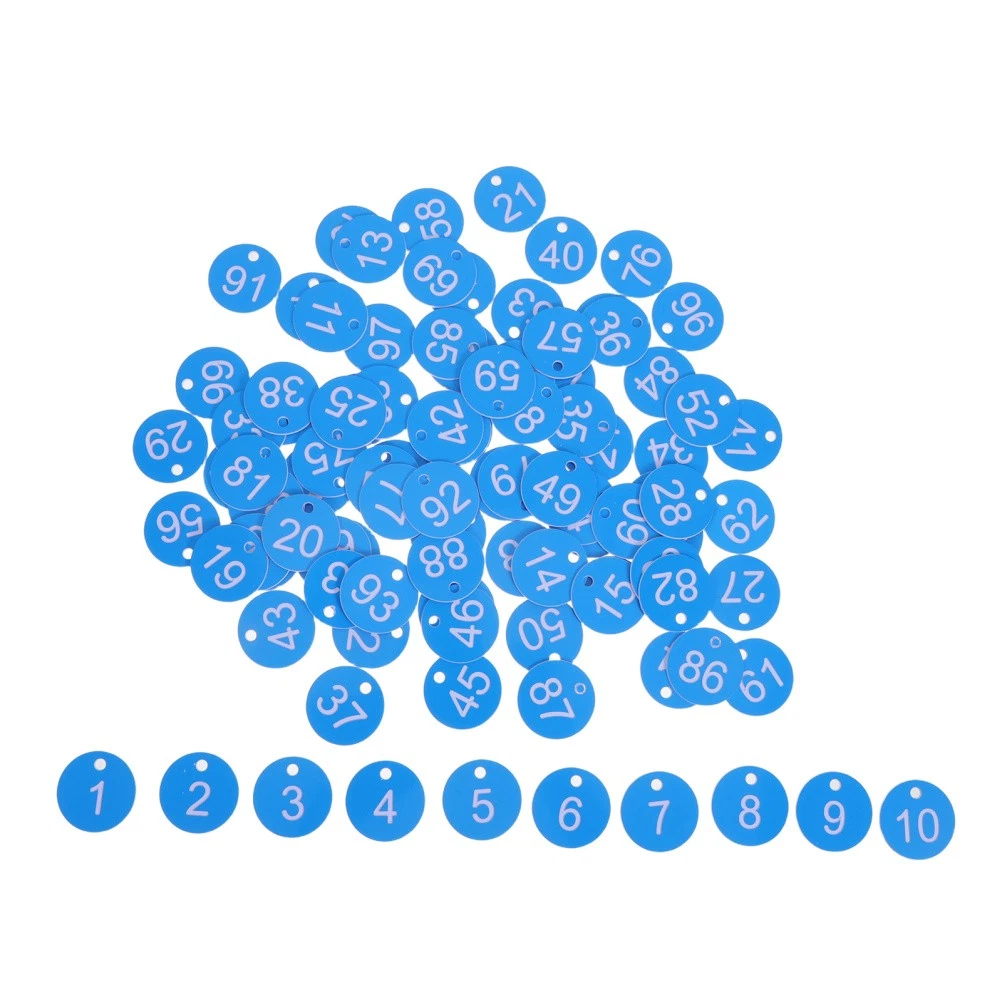 Llaveros numerados de plástico azul cielo reutilizables para armarios y abrigos del hogar