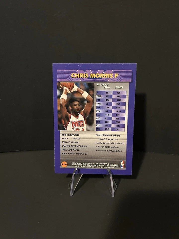 1994-95 Topps Finest Refractor Chris Morris #114 With Coating - Image 2 of 2