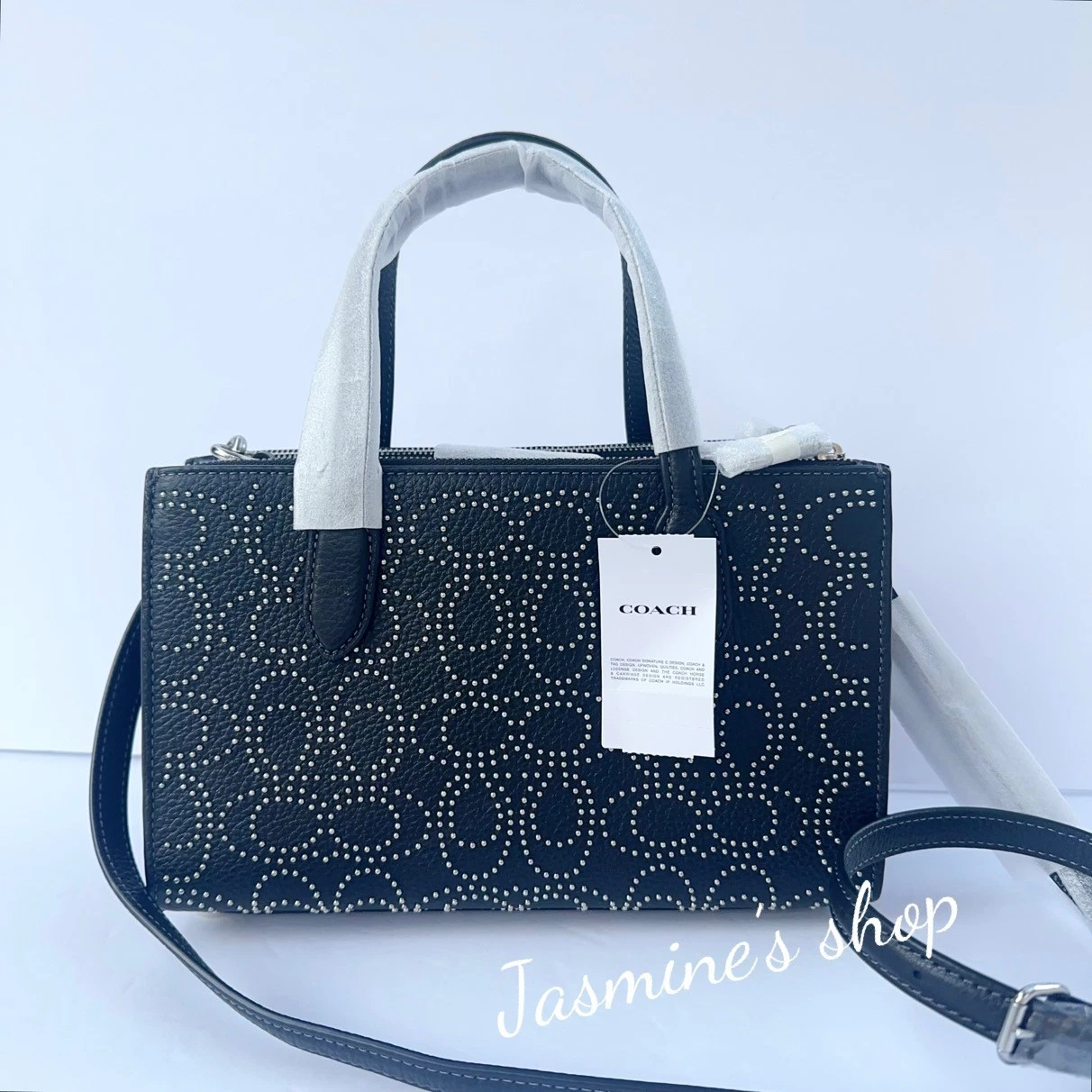 Borsa Coach Nina piccola nuova con etichetta con rivetti firmati CX266 nera