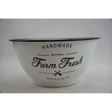 Farm Fresh Handmade Natural Organic Enamelware Bowl 10.5" White Black Rim