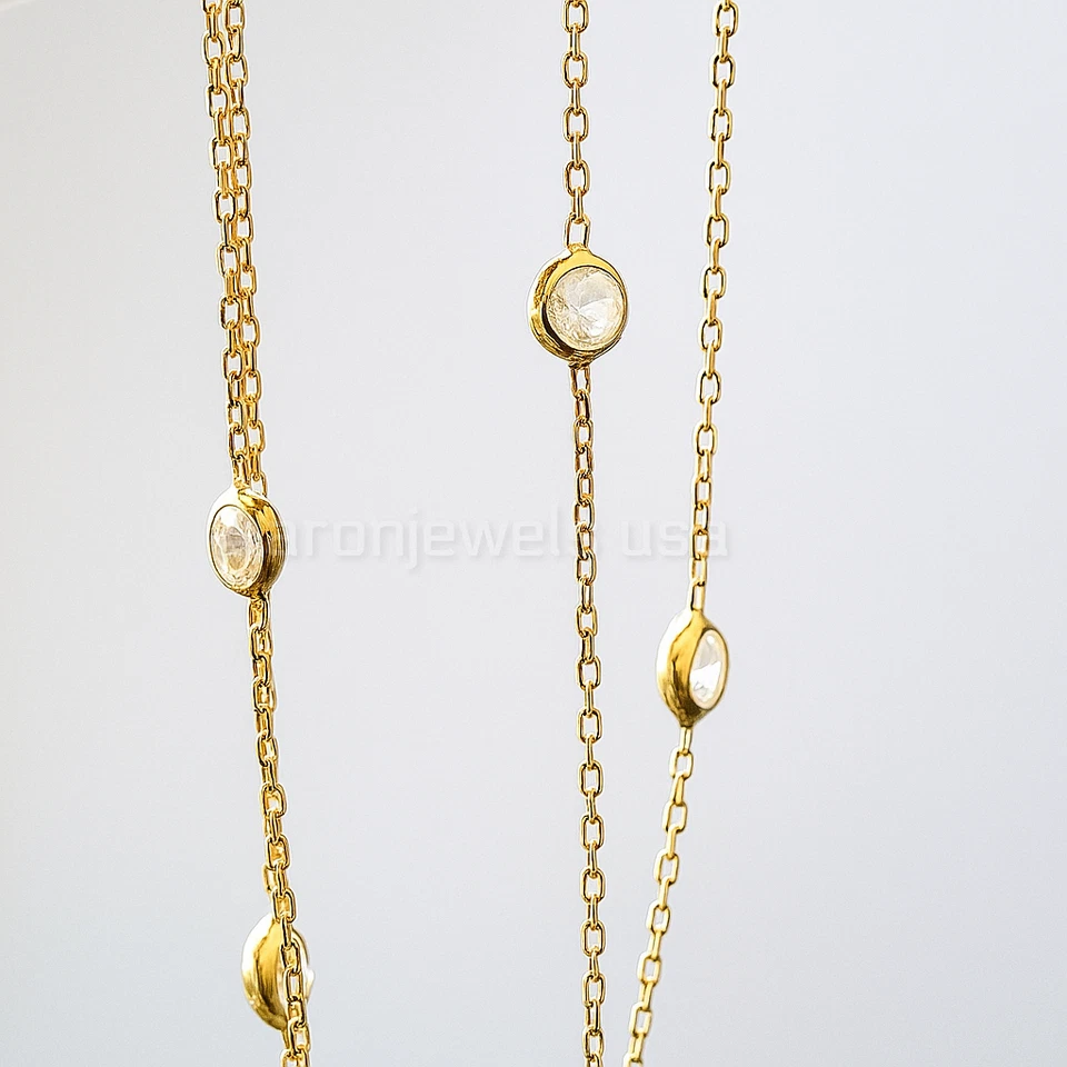 Conjunto de bisel collar de estación de diamantes cultivados en laboratorio IGI 2,00 quilates | oro amarillo de 14 quilates de 18 pulgadas Foto 2 de 4