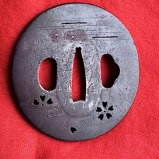 Tatsutagawa Sakura Tsuba Authentic Meiji Era Vintage Handcrafted Japanese