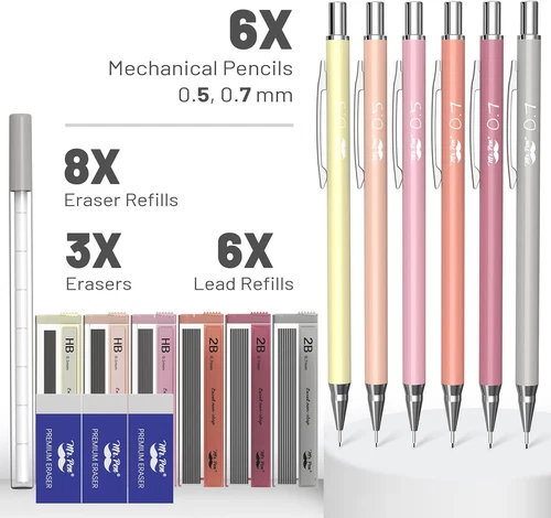 Mr. Pen- Boho Mechanical Pencil Set with Lead and Erasers Refills, 6 Pack, Boho - Picture 2 of 9