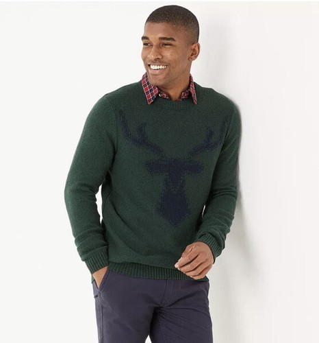 FAT FACE - STAG CREW NECK CHRISTMAS JUMPER WOOL GREEN MEN - XL - BNWT - Picture 2 of 6