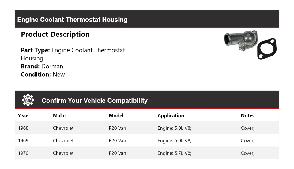 Carcasa termostato refrigerante motor para Chevrolet P20 Van Dorman 1968-1970 1969 Foto 2 de 4
