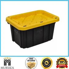 HDX 7 Gal. Tough Storage Tote in Black with Yellow Lid , New