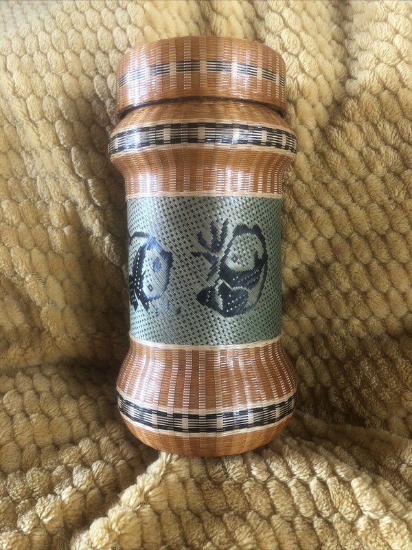 Chinese Porcelain and Bamboo Wrapped Tea Cup With Lid