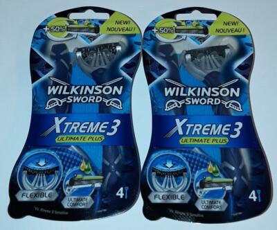 2 x WILKINSON SWORD XTREME 3 ULTIMATE PLUS DISPOSABLE 4 RAZORS BLADES