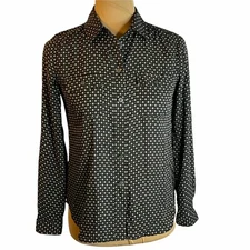 LOFT Black White Dot Print Button Front Blouse Shirt XXSP Petite
