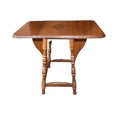 Antique Walnut Drop Leaf, drop Sides Inlaid Accent Side Table