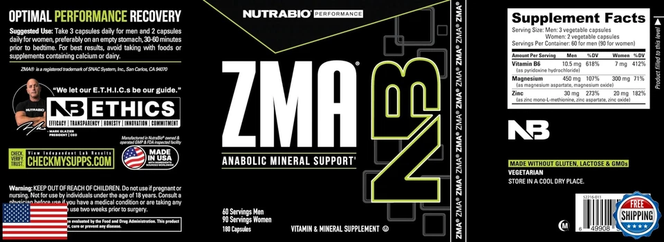 NutraBio ZMA добавки для мужчин и женщин - цинк магний добавки для супа - Изображение 4 из 4