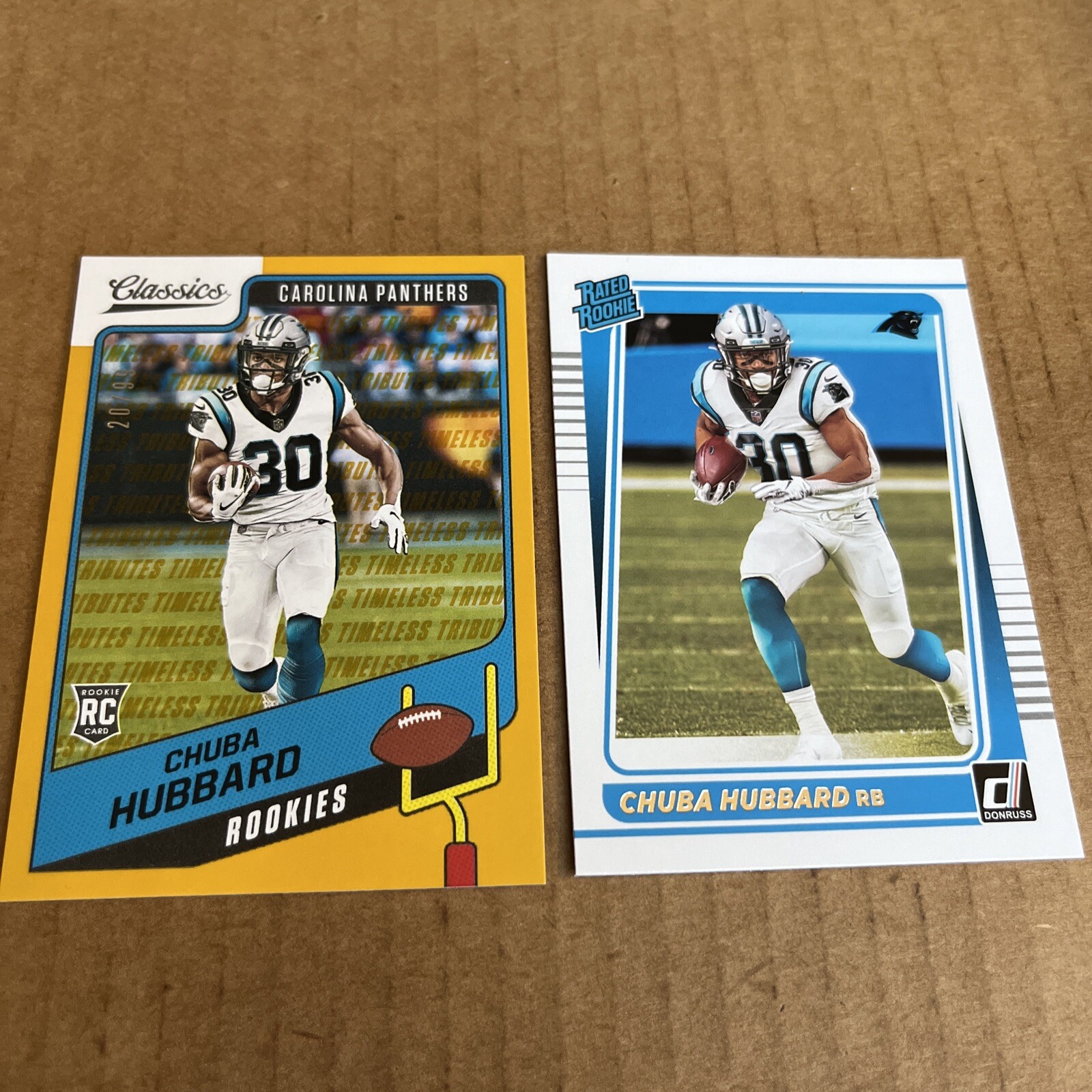 CHUBA HUBBARD RC 2021 Classics TIMELESS SP /99 #175 & Donruss #287 Cards (c8)