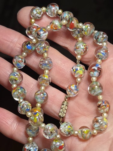Vintage Murano Venetian Sommerso Glass Beaded Multicolor Necklace 16" - Picture 2 of 8