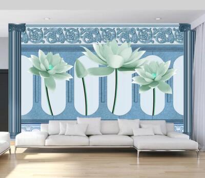 3D Blue Lotus 3165 Wallpaper Mural Paper Wall Print Indoor Murals CA Coco