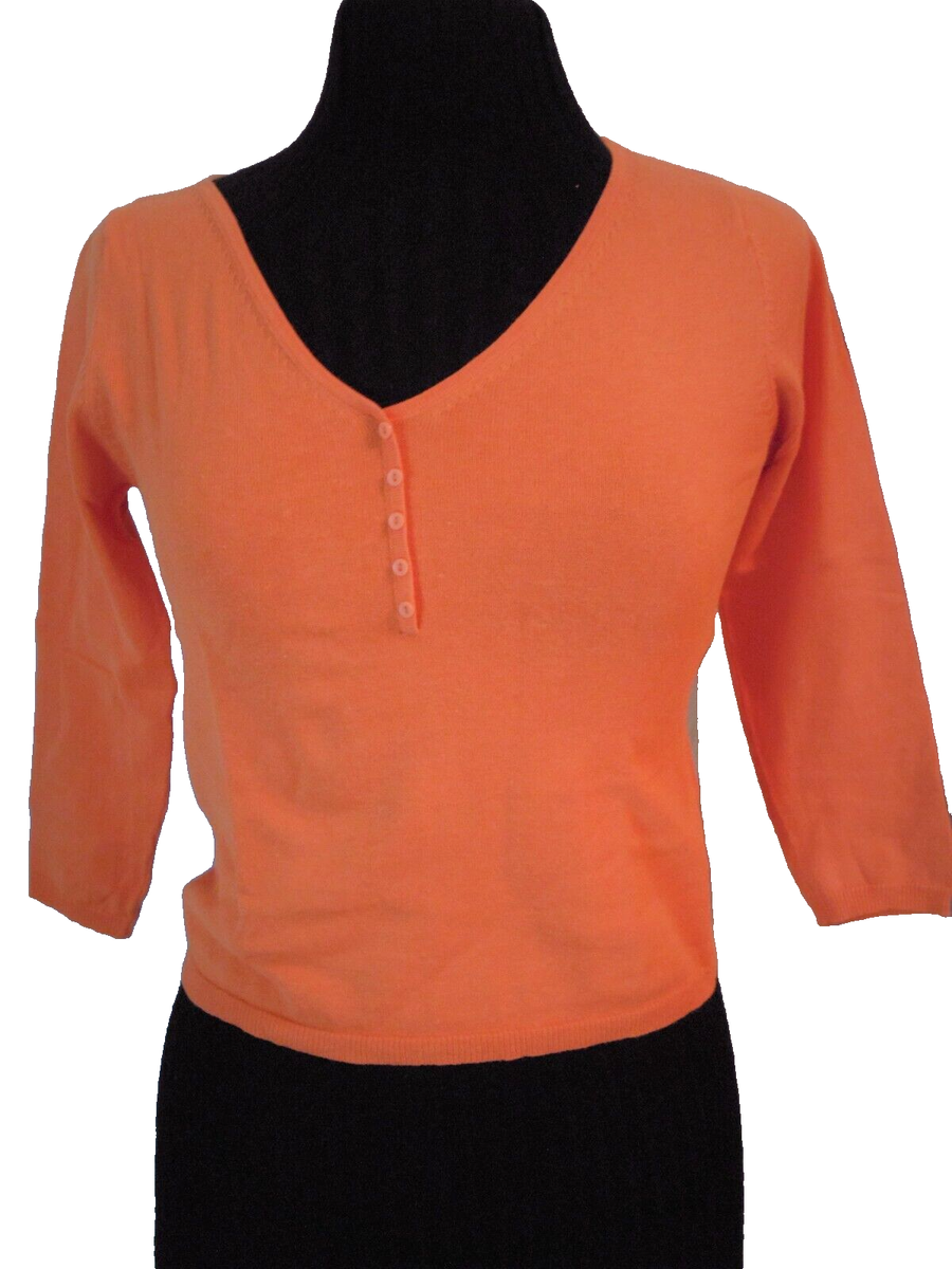 New ZARA Classic V Neck Orange Sexy Fitted Sweater 3/4 Sleeve Fine