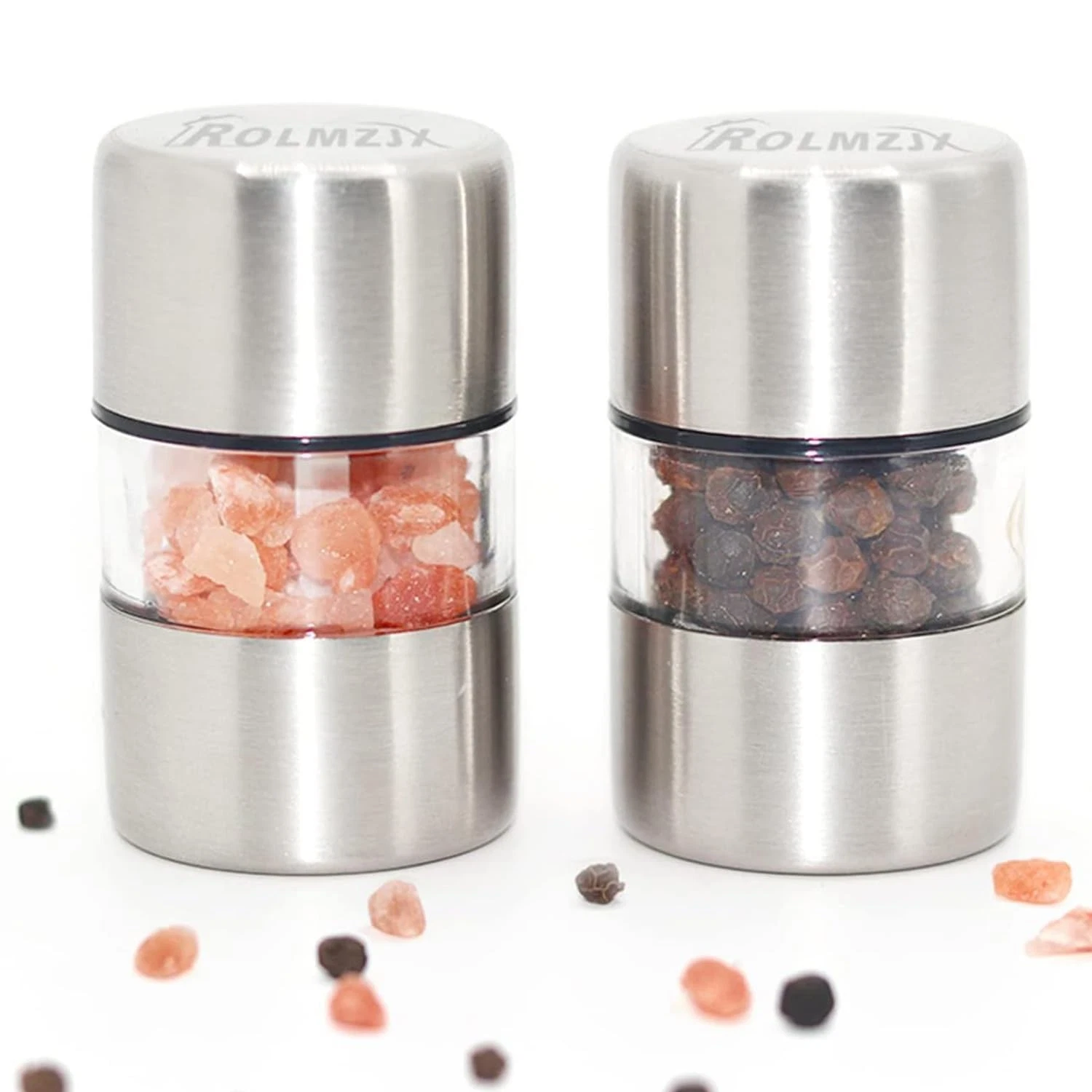 2 Pcs Mini Salt and Pepper Grinder Set,Travel salt and pepper shakers,mini sa...