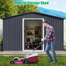 8x10 FT Outdoor Metal Storage Shed with Floor Base Punched Vents with Window