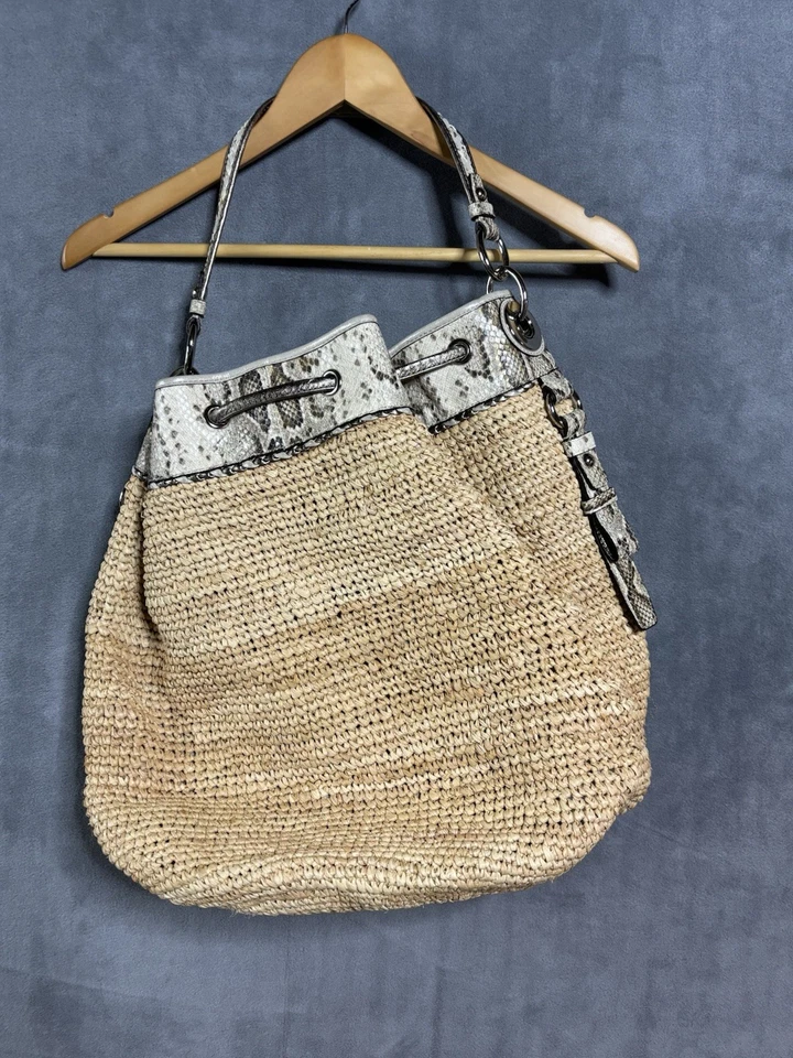 Coach Oversized Straw Python Tote bag Rare And Gorgeous Boho Beach Animal Print - Image 4 of 4