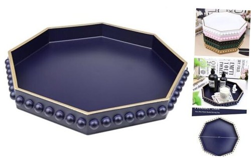 Navy Blue Octagonal Plastic Serving Tray for Coffee Table, Ottoman, Kitchen