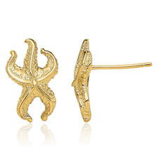 14K Solid Yellow Gold Starfish Stud Earrings