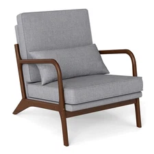 Modern Accent Chair Upholstered Leisure Armchair w/ Rubber Wood Armrests & Legs