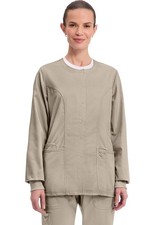 Cherokee Workwear Scrubs Snap Front Warm Up Jacket WW310 KAK Khaki Free Shipping