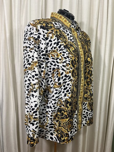 Vintage 90s Blouse Animal Baroque Print Long Sleeve Button Up Plus Size 24 - Picture 6 of 19