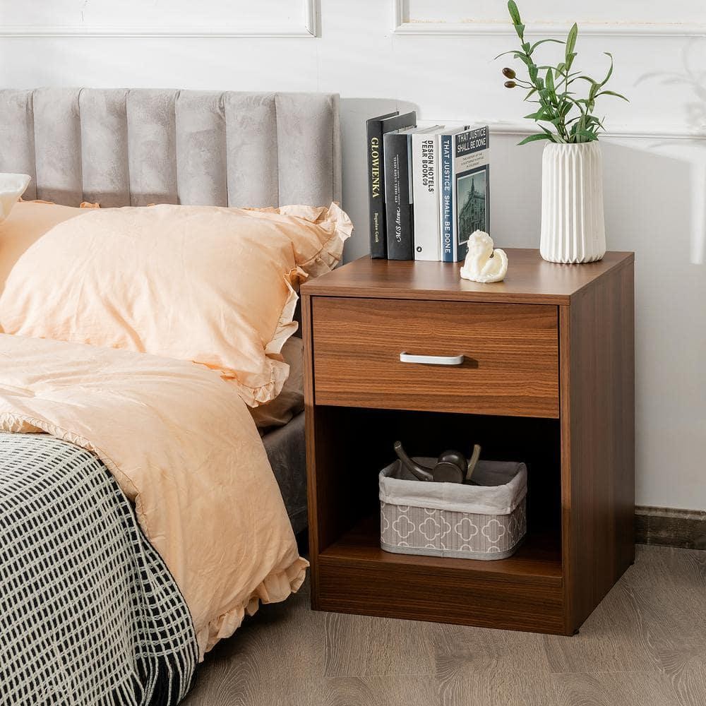 Costway 18 in. L x 17 in. W x 22 in. H Brown Nightstand with Drawer Storage End