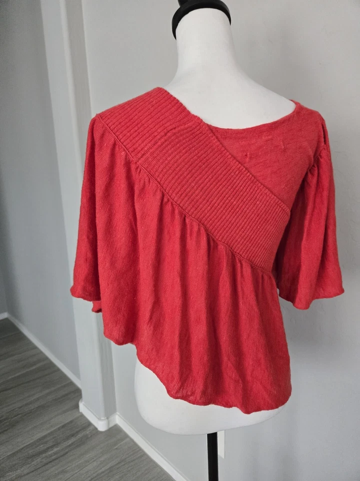 Blusa Top Anthropologie Moth Taupo Coral Asimétrico Volantes Kimono Talla S/M Foto 4 de 4