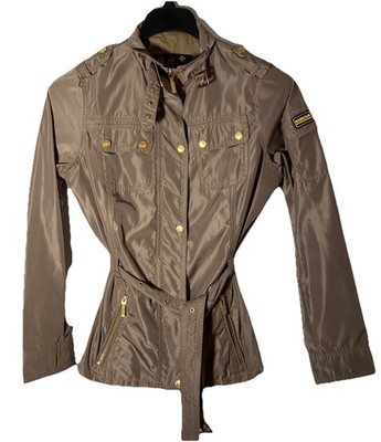 BARBOUR International Womens Swingarm Belted Moto Jacket-Metallic Taupe-Sz 6-EUC