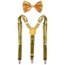 Man of Men - Premium Sequin Bow Tie  Suspenders Set One Size Fits most, Gold