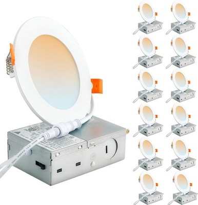 Paquete De 12 Luces LED Empotradas De Techo De 4 Pulgadas, Regulables,2700-5000k