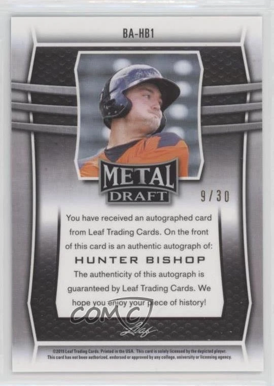 2019 Leaf Metal Draft Blue /30 Hunter Bishop #BA-HB1 Auto - Image 2 of 2