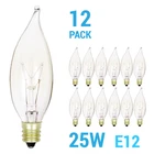 12 Pack 25CFC Chandelier Bulbs 25W Watt 120V CA8 Flame Tip Candelabra E12 Clear