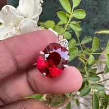 Natural 24 Ct Red Ruby Loose Gemstone 925 Solid Silver Certified Pendant