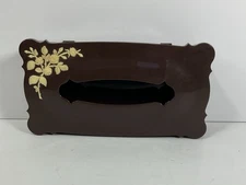 Vintage Schwarz Plastic Tissue Box Holder MCM BrownFloral Design 