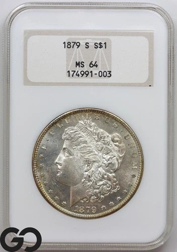 1879-S Morgan Silver Dollar Coin NGC MS 64 ** Old Fatty Holder, Very Nice!