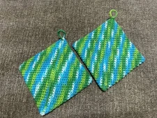 Pot Holders or Hot Pads Hand Crocheted Set Of 2 Cotton Double Thick Vintage Feel