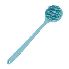 Soft Silicone Back Scrubber Shower Bath Body Brush with Long Handle Blue