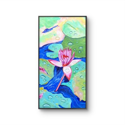 Neal 6''x12''  Water Lily  Abstract Oil Expressionism on Wood Home Art