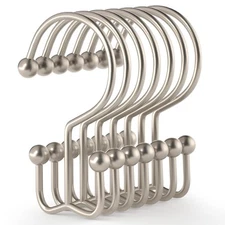 12 Pcs Simple Shower Curtain Hooks Rings Durable Double Glide Matte Nickel